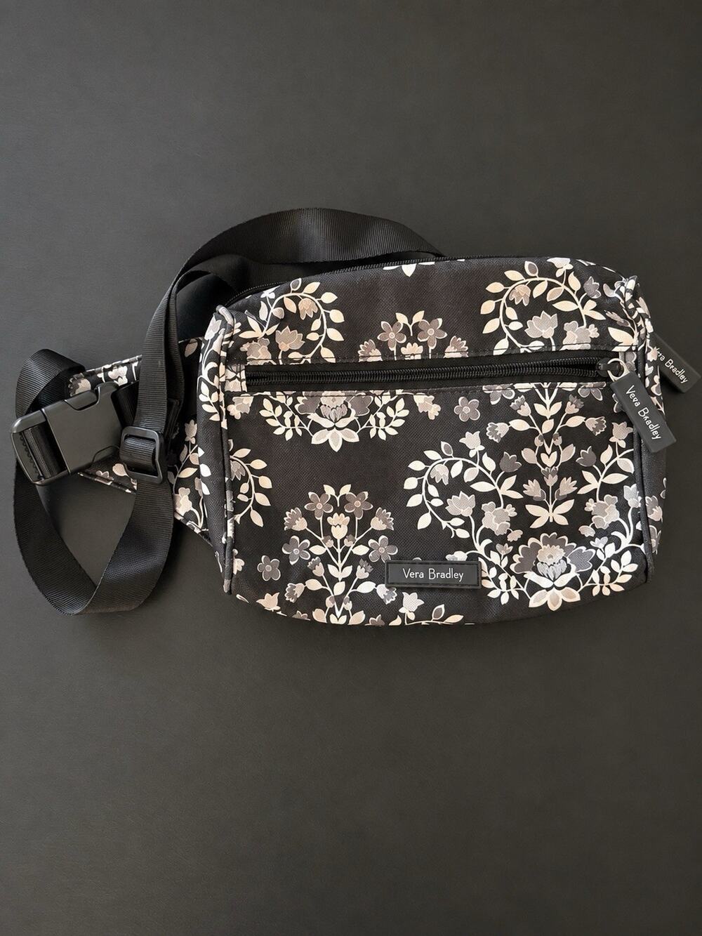 Vera Bradley Floral Convertible Crossbody Fanny Pack Belt Waist Bag Black